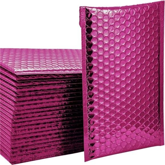 100PCS Metallic Pink Bubble Padded Envelopes Self-Sealing Mailers Extra Wide 4x8 - Picture 1 of 5
